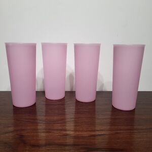 Tupperware #115 Pink 12 Ounce Plastic Stackable Drinking Cups Set Of 4 Like New